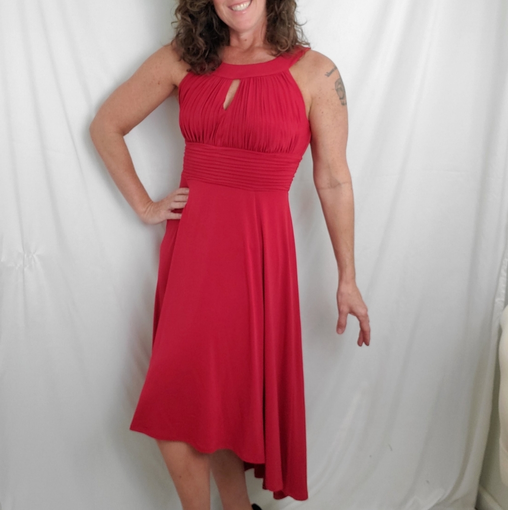 Sangria red Valentines sexy asymmetrical dress